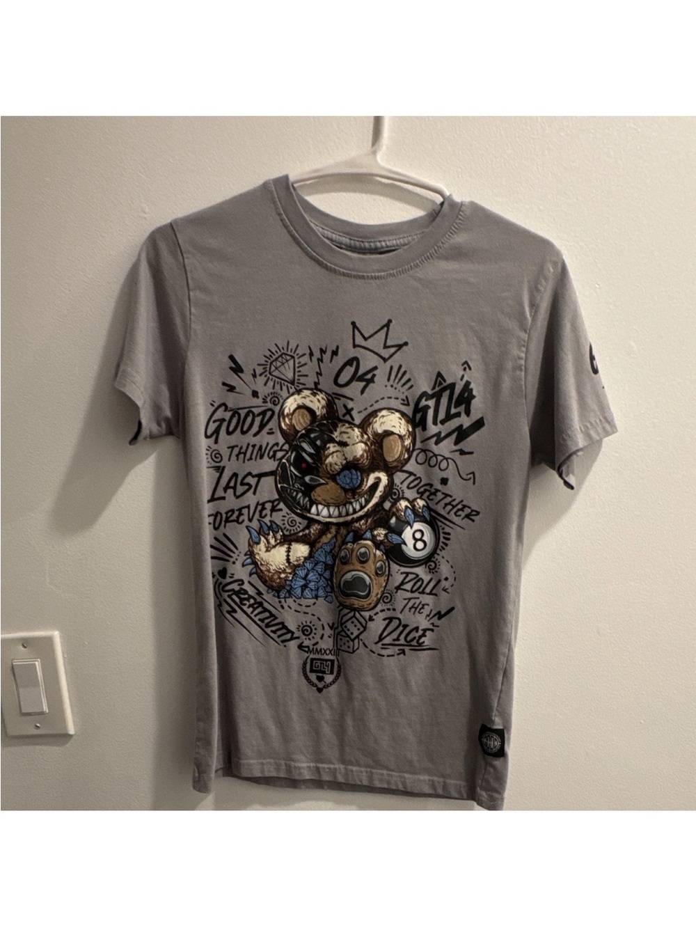 Kids Gray Graphic Bear Short Sleeve Tee